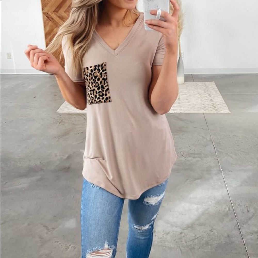NWT Leopard Pocket Tee